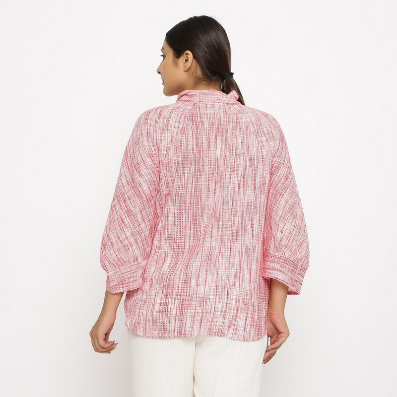 Back View of a Model wearing Pussy Bow High-Low Blouse