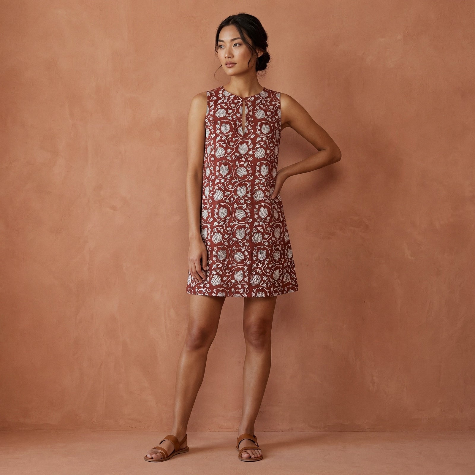 Buy Red Floral Block Print Cotton Sleeveless A-Line Short Shift Dress  Online at SeamsFriendly