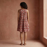 Red Floral Block Print Cotton Tiered Mini Sundress