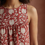 Red Floral Block Print Cotton Tiered Mini Sundress