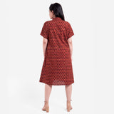 Back View of a Model wearing Bagru Floral Block Printed Cotton Dress