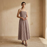 Red Leaf Block Print Cotton Ankle Length Flared Sundress