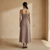 Red Leaf Block Print Cotton Ankle Length Flared Sundress