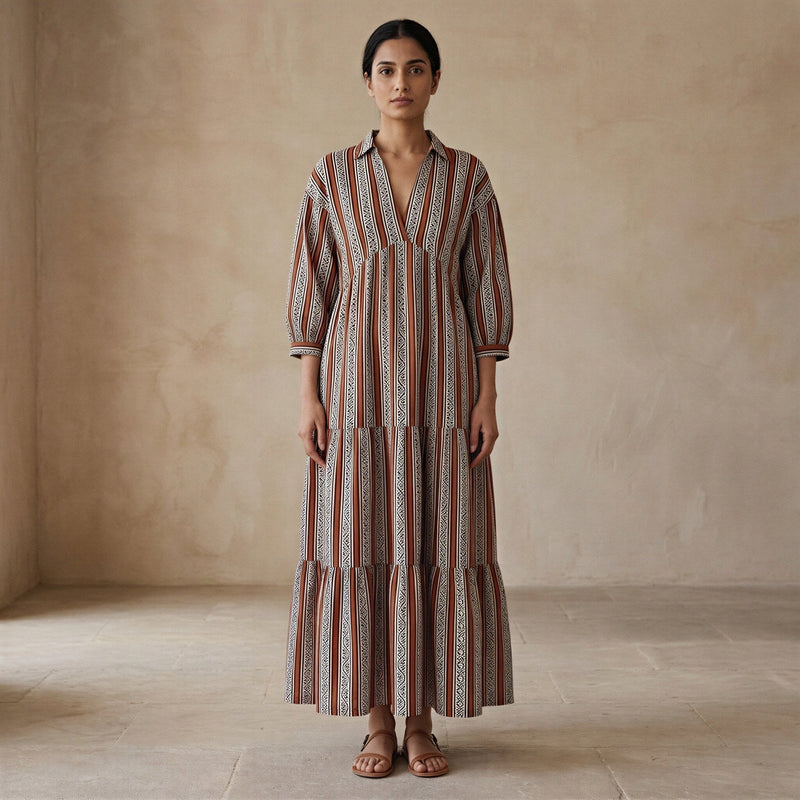 white christmas dresses Sufiana Blue Cotton Hand Block Print Maxi Dress – Arbudaa home main image 0