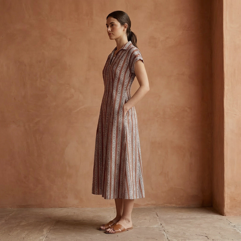 Buy Red Leaf Block Print Cotton Paneled A-Line Midi Dress Online at SeamsFriendly Buy Red Leaf Block Print Cotton Paneled A-Line Midi Dress Online at SeamsFriendly