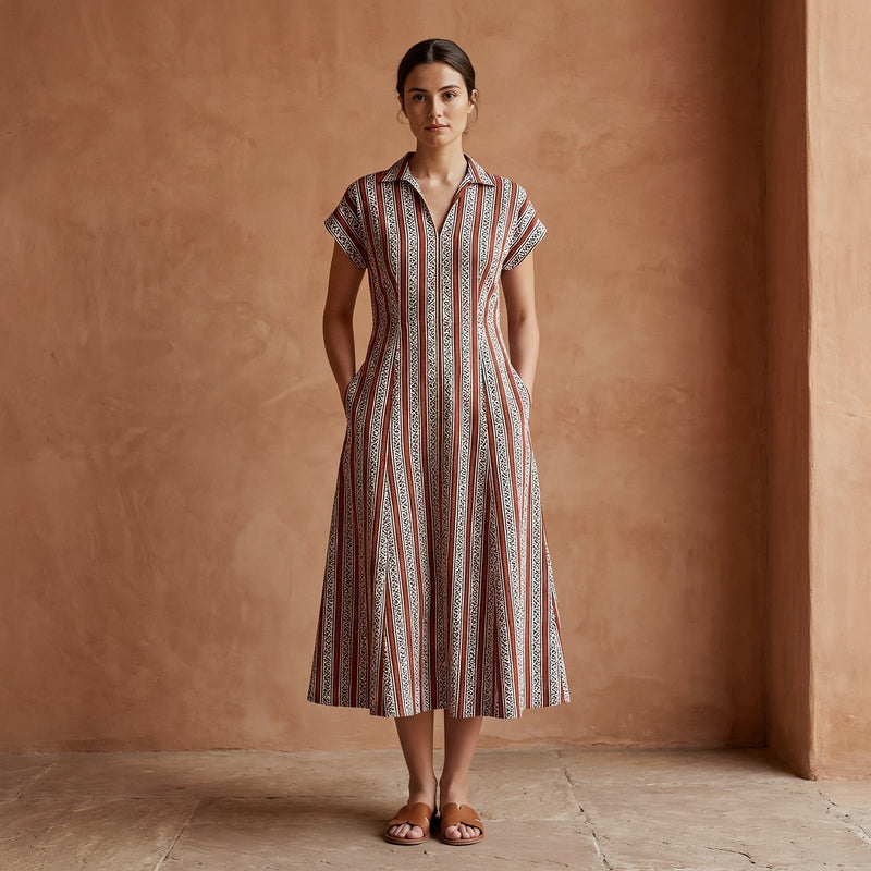 Buy Red Leaf Block Print Cotton Paneled A-Line Midi Dress Online at SeamsFriendly Buy Red Leaf Block Print Cotton Paneled A-Line Midi Dress Online at SeamsFriendly