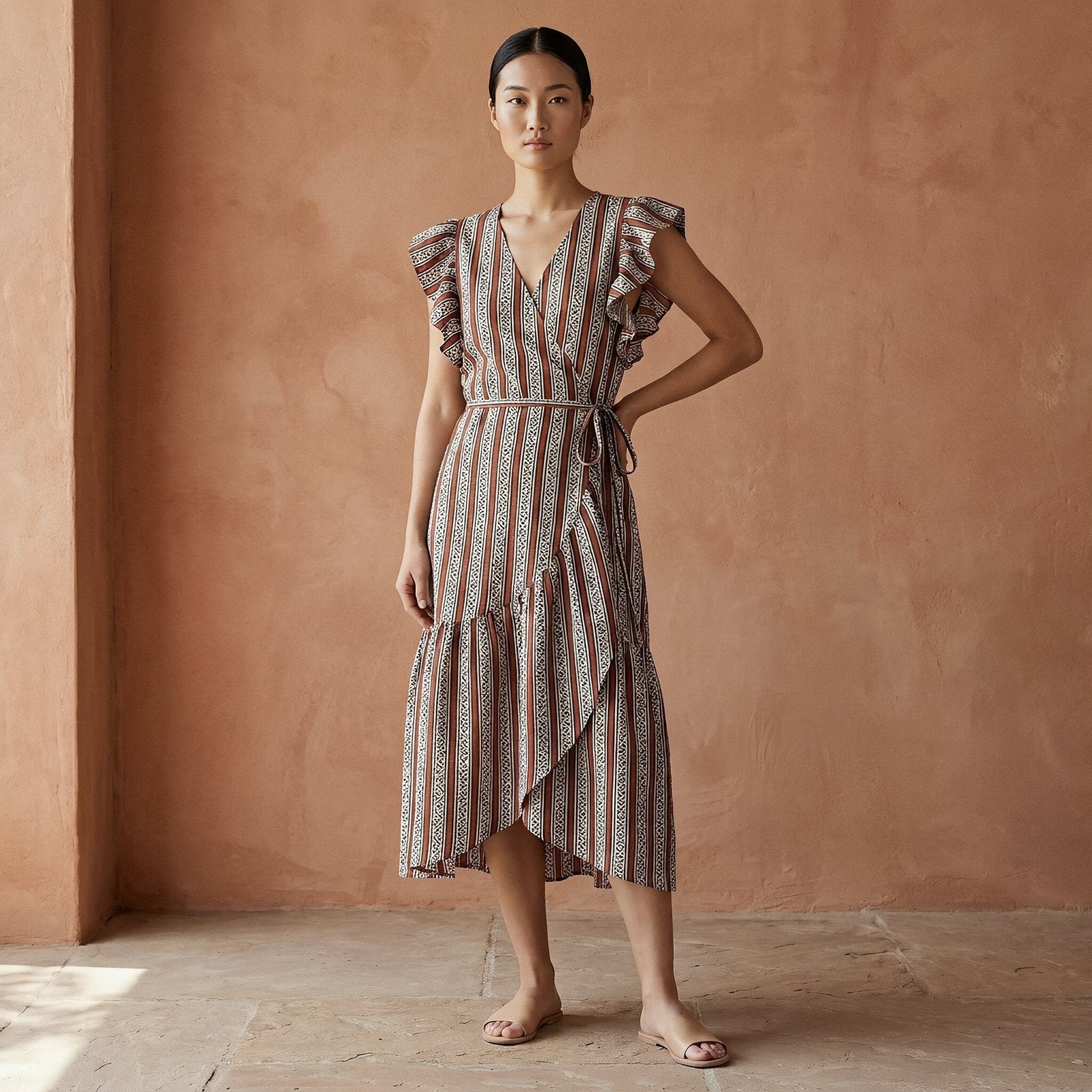 brown block print dress Emilia Organic Cotton Hand Block-Print Maxi Dress - Olive & Mustard - PLUS - Organic Clothing