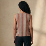 Red Leaf Block Print Cotton Sleeveless Side-Tie Top