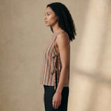 Red Leaf Block Print Cotton Sleeveless Side-Tie Top