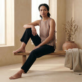 Red Leaf Block Print Cotton Sleeveless Side-Tie Top