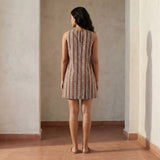 Red Leafy Block Print Cotton Sleeveless A-Line Short Shift Dress