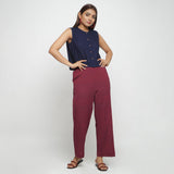 Front View of a Model wearing Red Polka Dots Straight Cotton Pant