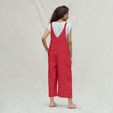 Red Vegetable Dyed Cotton Midi Dungaree Jumpsuit