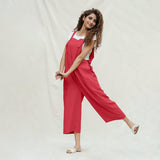 Red Vegetable Dyed Cotton Midi Dungaree Jumpsuit