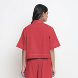 Back View of a Model wearing Red Vegetable Dyed Handspun Cotton Shirt