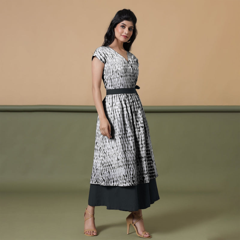 Reversible Black Tie-Dye Cotton V-Neck Maxi Wrap Dress
