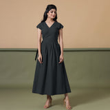 Reversible Black Tie-Dye Cotton V-Neck Maxi Wrap Dress