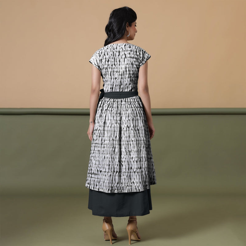 Reversible Black Tie-Dye Cotton V-Neck Maxi Wrap Dress