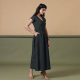 Reversible Black Tie-Dye Cotton V-Neck Maxi Wrap Dress