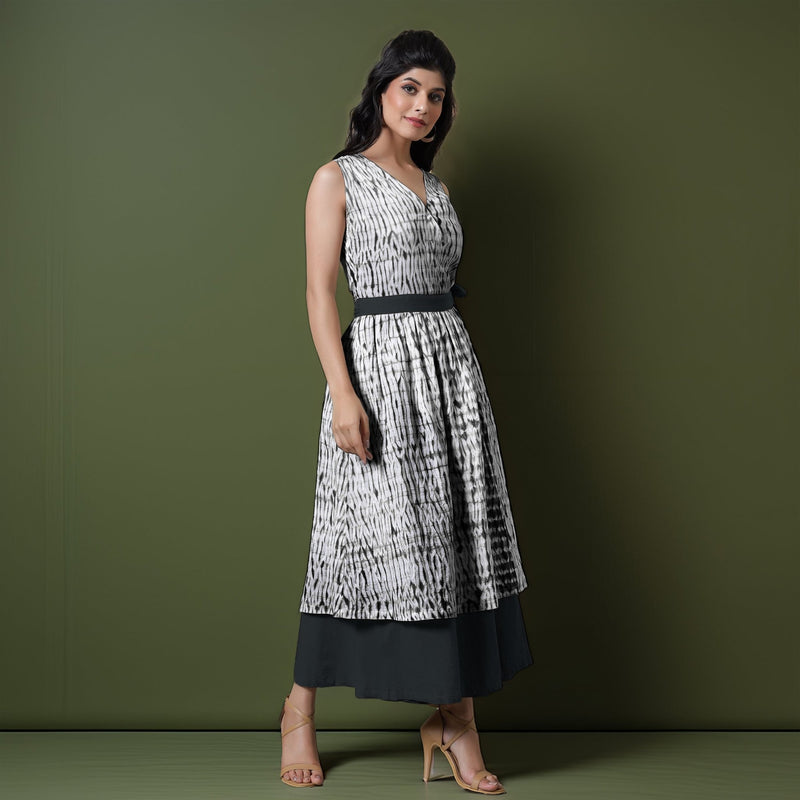 Reversible Black Tie-Dye Cotton V-Neck Sleeveless Maxi Wrap Dress