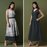 Reversible Black Tie-Dye Cotton V-Neck Sleeveless Maxi Wrap Dress