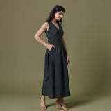 Reversible Black Tie-Dye Cotton V-Neck Sleeveless Maxi Wrap Dress