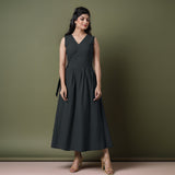 Reversible Black Tie-Dye Cotton V-Neck Sleeveless Maxi Wrap Dress