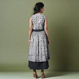 Reversible Black Tie-Dye Cotton V-Neck Sleeveless Maxi Wrap Dress