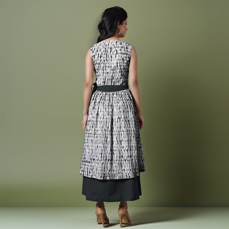 Reversible Black Tie-Dye Cotton V-Neck Sleeveless Maxi Wrap Dress