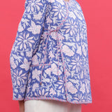 Front Detail of a Model wearing Reversible Block Print Quilted Cotton Short Jacket