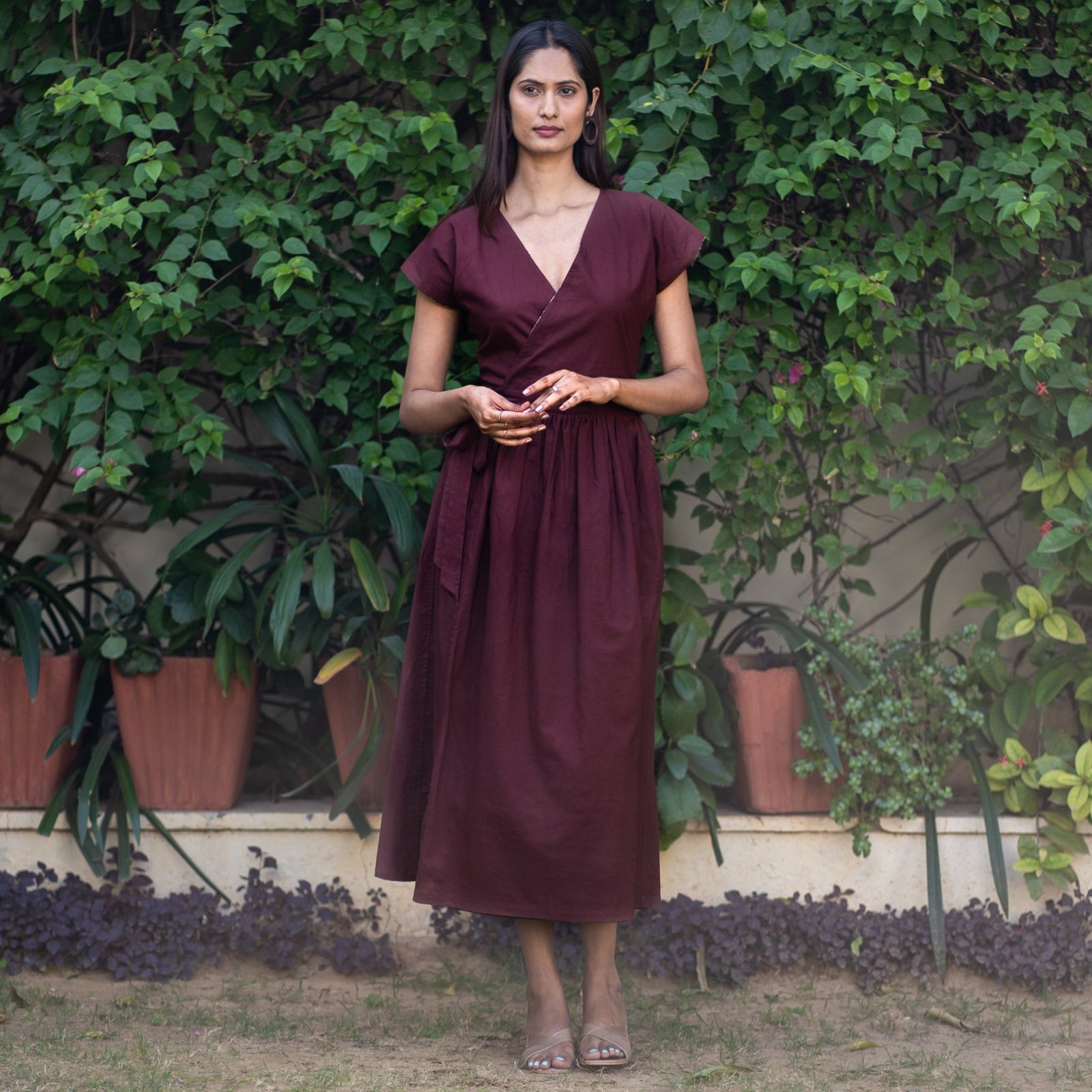 V Neck Wrap Around Dress Floral Baltic Born Womens Montaigne Ruffle Maxi  Dress Sage Floral Size: