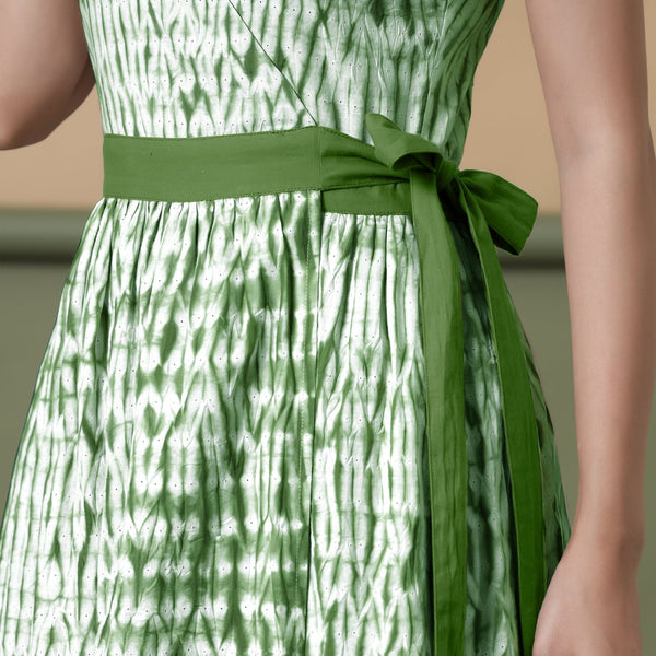 Reversible Forest Green Tie-Dye Cotton Maxi Wrap Dress