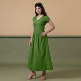 Reversible Forest Green Tie-Dye Cotton Maxi Wrap Dress