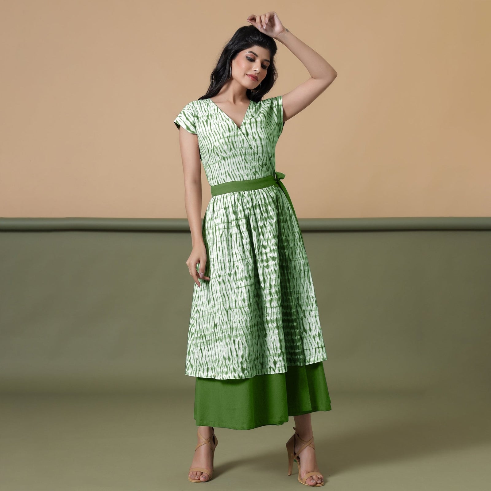 Reversible Forest Green Tie-Dye Cotton Maxi Wrap Dress 32" / Custom Height (Free) Reversible Forest Green Tie-Dye Cotton Maxi Wrap Dress 32" / Custom Height (Free)