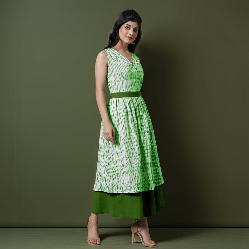 Reversible Forest Green Tie-Dye Cotton V-Neck Sleeveless Maxi Wrap Dress