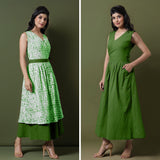 Reversible Forest Green Tie-Dye Cotton V-Neck Sleeveless Maxi Wrap Dress