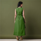 Reversible Forest Green Tie-Dye Cotton V-Neck Sleeveless Maxi Wrap Dress