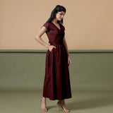 Reversible Maroon Tie-Dye Cotton V-Neck Maxi Wrap Dress