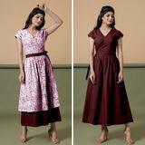 Reversible Maroon Tie-Dye Cotton V-Neck Maxi Wrap Dress