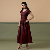 Reversible Maroon Tie-Dye Cotton V-Neck Maxi Wrap Dress