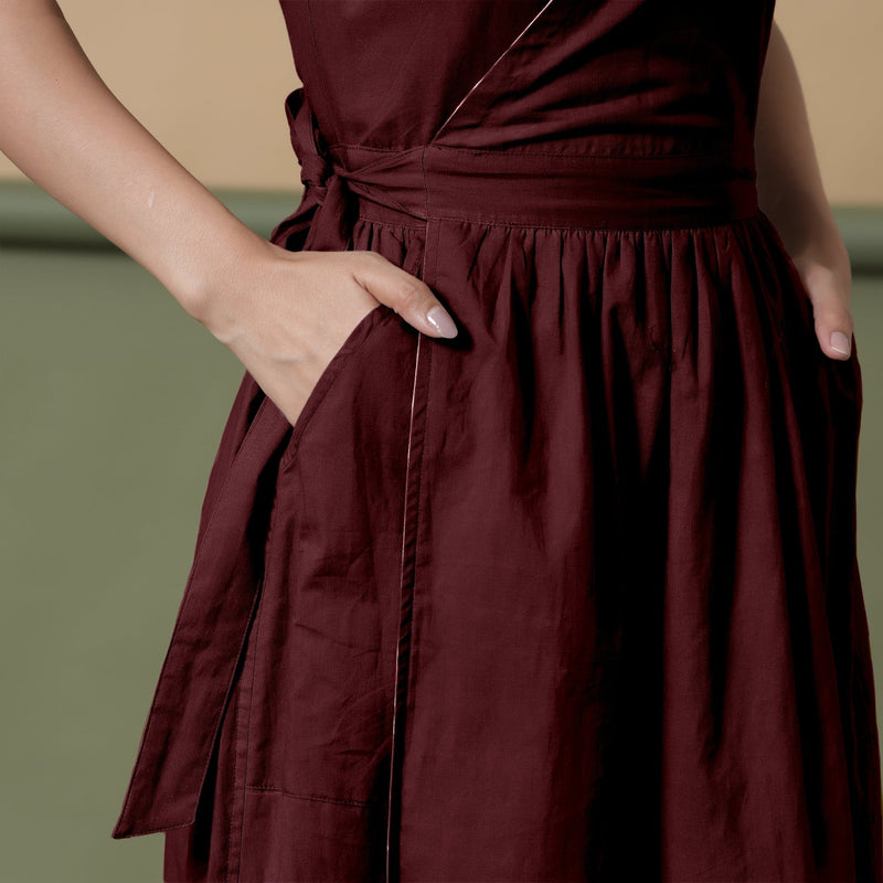 Reversible Maroon Tie-Dye Cotton V-Neck Maxi Wrap Dress