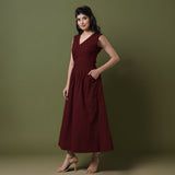 Reversible Maroon Tie-Dye Cotton V-Neck Sleeveless Maxi Wrap Dress