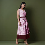 Reversible Maroon Tie-Dye Cotton V-Neck Sleeveless Maxi Wrap Dress