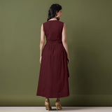Reversible Maroon Tie-Dye Cotton V-Neck Sleeveless Maxi Wrap Dress