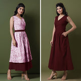 Reversible Maroon Tie-Dye Cotton V-Neck Sleeveless Maxi Wrap Dress