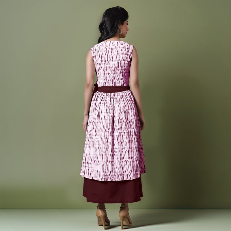 Reversible Maroon Tie-Dye Cotton V-Neck Sleeveless Maxi Wrap Dress