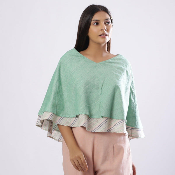 Reversible Mint Green Handspun Cotton Cape Flared Top