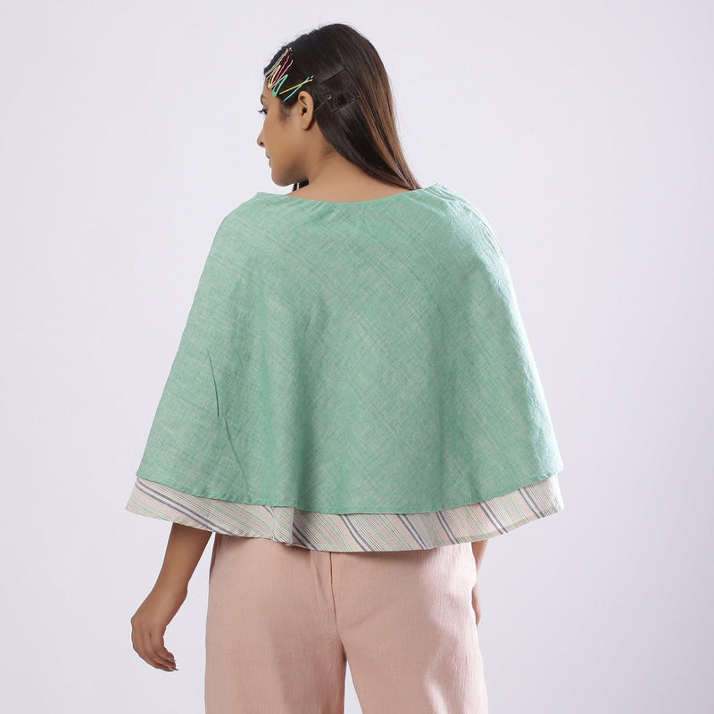 Reversible Mint Green Handspun Cotton Cape Flared Top