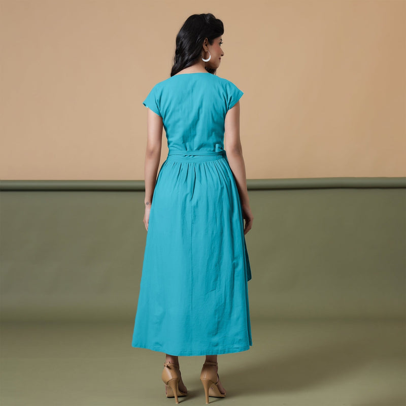 Reversible Ocean Blue Tie-Dye Cotton V-Neck Maxi Wrap Dress Custom Size (Free) / Custom Height (Free) Reversible Ocean Blue Tie-Dye Cotton V-Neck Maxi Wrap Dress Custom Size (Free) / Custom Height (Free)