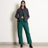 Front View of a Model wearing Pine Green Reversible Asymmetric Jacket